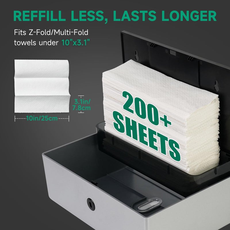 anydry Wall-Mounted Paper Towel Dispenser – Fits Tri-Fold Towels up to 10x3.1 Inches, Holds 200 Sheets, Ideal for Home & Commercial Use (Silver) - Image 2